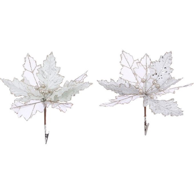 Пуансеттия HOUSE OF SEASONS, на клипсе, 14*20 см, мятная/кремовая, 2 вида 84568